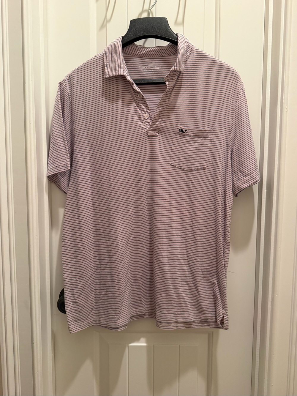 Vineyard Vines Pink and White Thin-Striped Polo